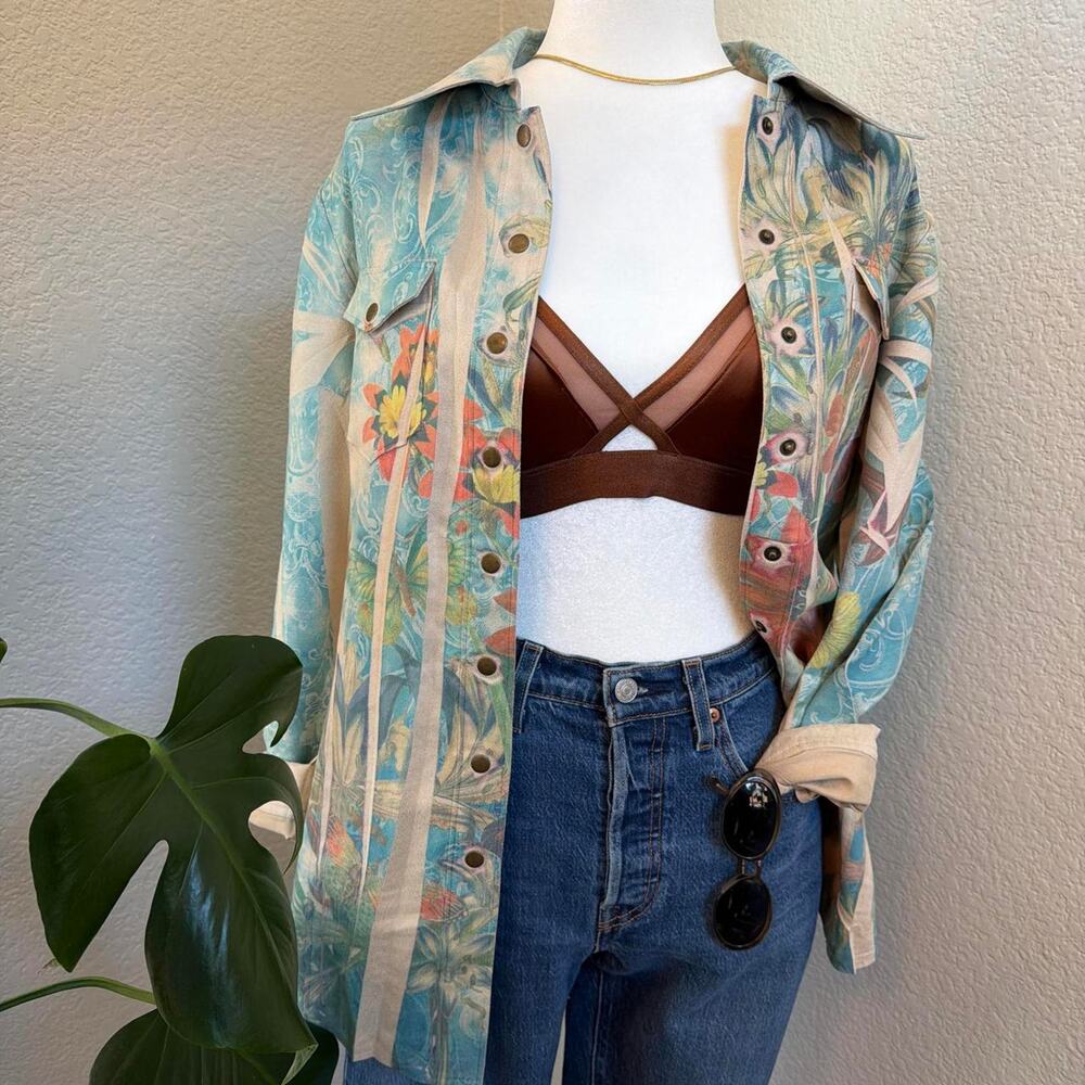 Y2K Butterfly Floral Button Up Shirt Boho Layering Piece